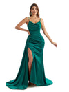 Sexy Side Split Cowl Neck Maxi Chic Satin Spaghetti Straps Formal Bridesmaid Dresses Online