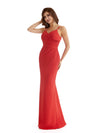 Elegant Spaghetti Straps V-Neck Mermaid Side Split Stretchy Crepe Long Formal Bridesmaid Dresses