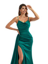 Sexy Side Split Cowl Neck Maxi Chic Satin Spaghetti Straps Formal Bridesmaid Dresses Online