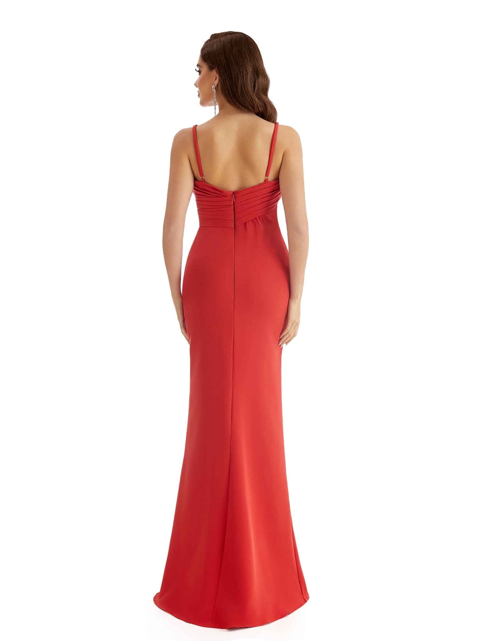 Elegant V-Neck Mermaid Side Split Stretch Crepe Long Petite Bridesmaid Dresses UK