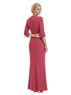 Chicsew Fancy Crepe V-neck Ruched Sheath Gown Half Sleeves Mother Of The Groom Dress