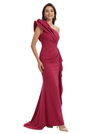 Chicsew Modern One Shoulder Ruffle Mermaid Crepe Formal Dresses For Mother Of The Bride