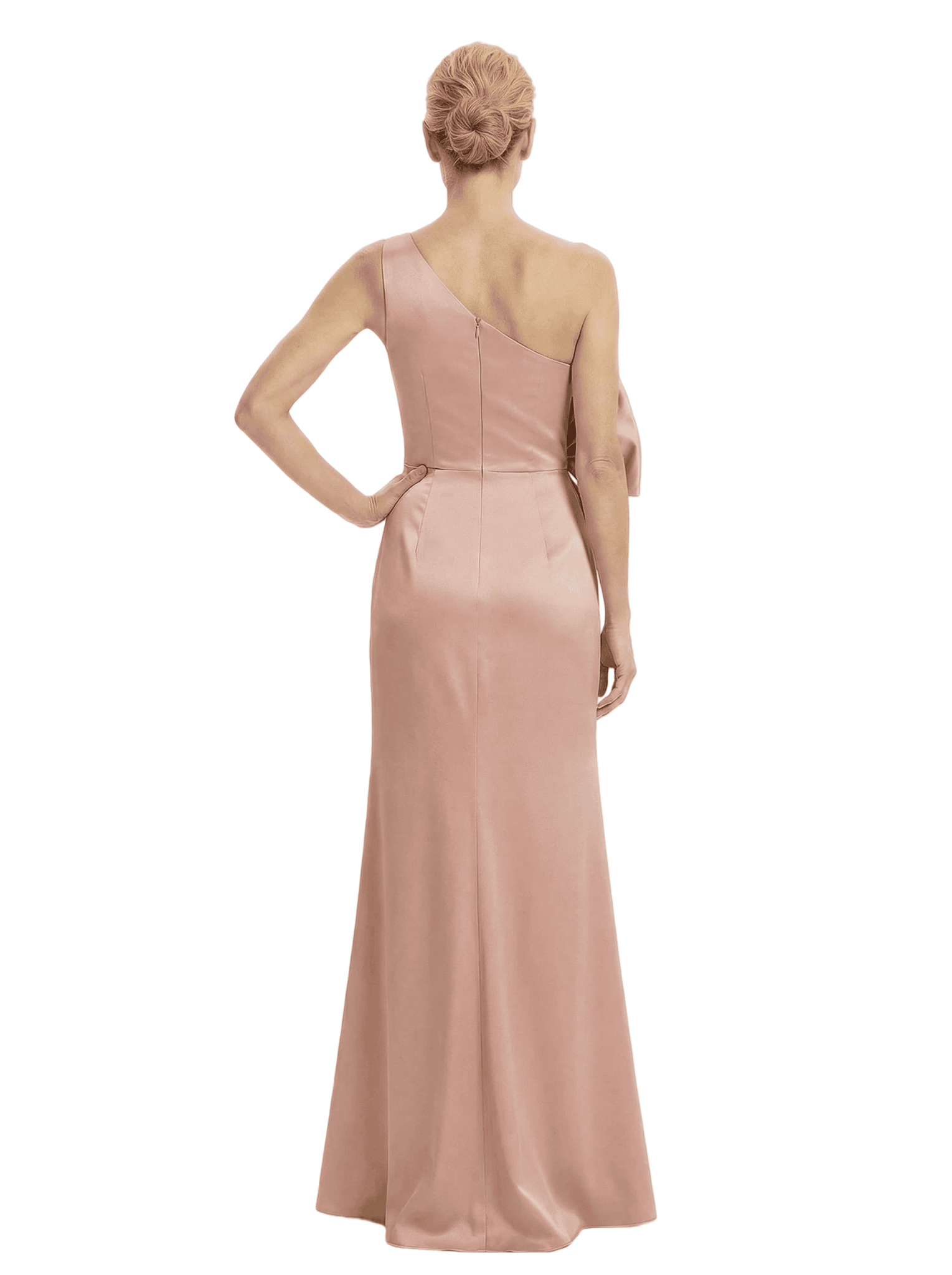 Stylish Mother of The Bride Dress Fancy One-Shoulder Bow Satin Slit Long Fitted Mermaid Evening Gown