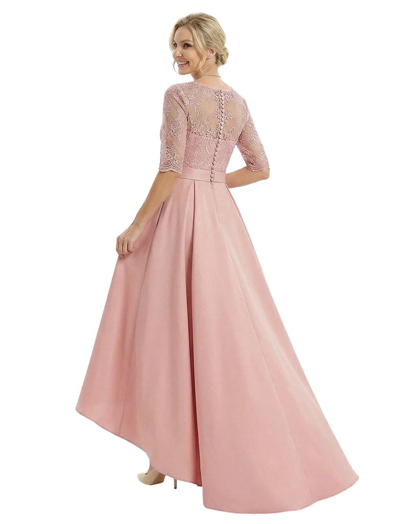 Chicsew Stylish V-Neck 3/4 Sleeves High-Low Satin A-line Mother of The Bride Dresses