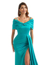 Chic Mermaid Cold Shoulder Side Split Long Satin Formal Bridesmaid Dresses Online