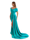 Chic Mermaid Cold Shoulder Side Split Long Satin Formal Bridesmaid Dresses Online