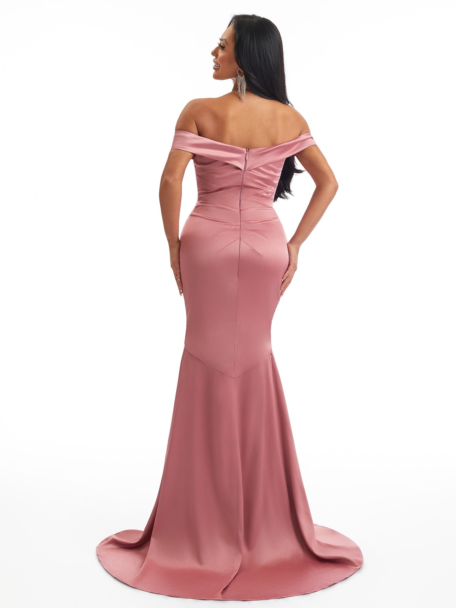 Sexy Off The Shoulder Mermaid Side Slit Soft Satin Unique Long Bridesmaid Dresses Online