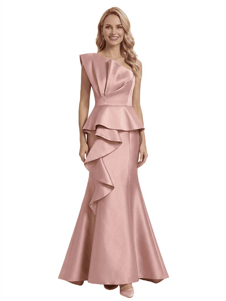 Modern One Shoulder Ruffles Floor-Length Mermaid Mother Of The Bride Dress