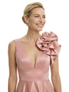 Elegant V-Neck Satin A-Line Mother Of The Bride Dress With Floral Detail