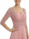 Chicsew Elegant V-Neck Lace Appliques High-Low A-Line Chiffon Mother of The Bride Dress