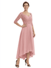 Chicsew Elegant V-Neck Lace Appliques High-Low A-Line Chiffon Mother of The Bride Dress