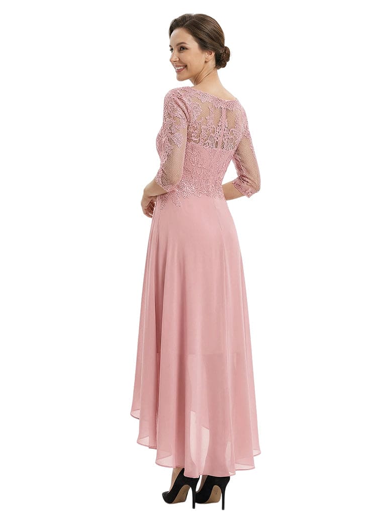 Chicsew Elegant V-Neck Lace Appliques High-Low A-Line Chiffon Mother of The Bride Dress