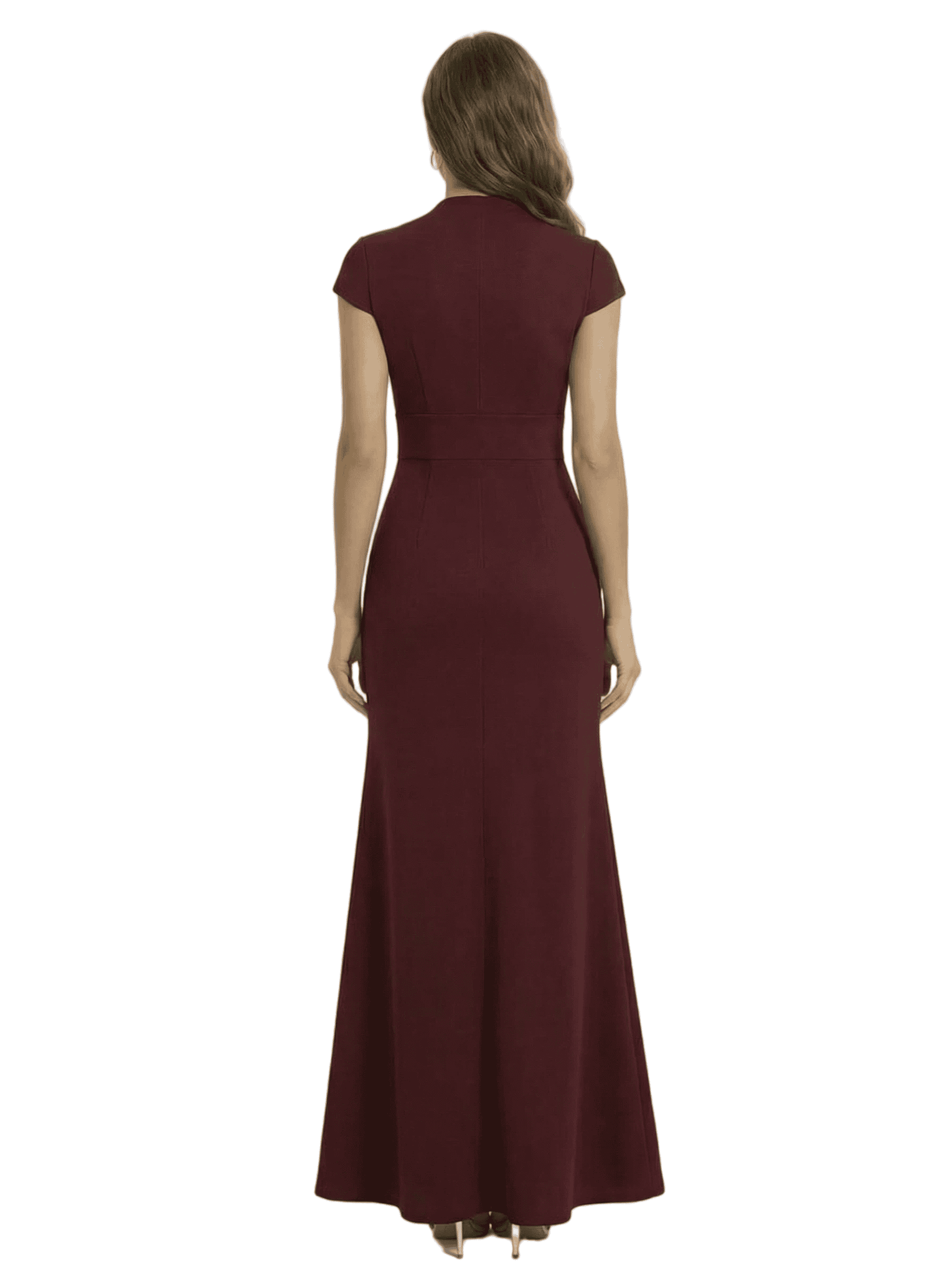 Chicsew Pretty Crepe Cap Sleeves V-Neck Side Slit Mermaid Gown Formal Mother Of The Groom Dresses