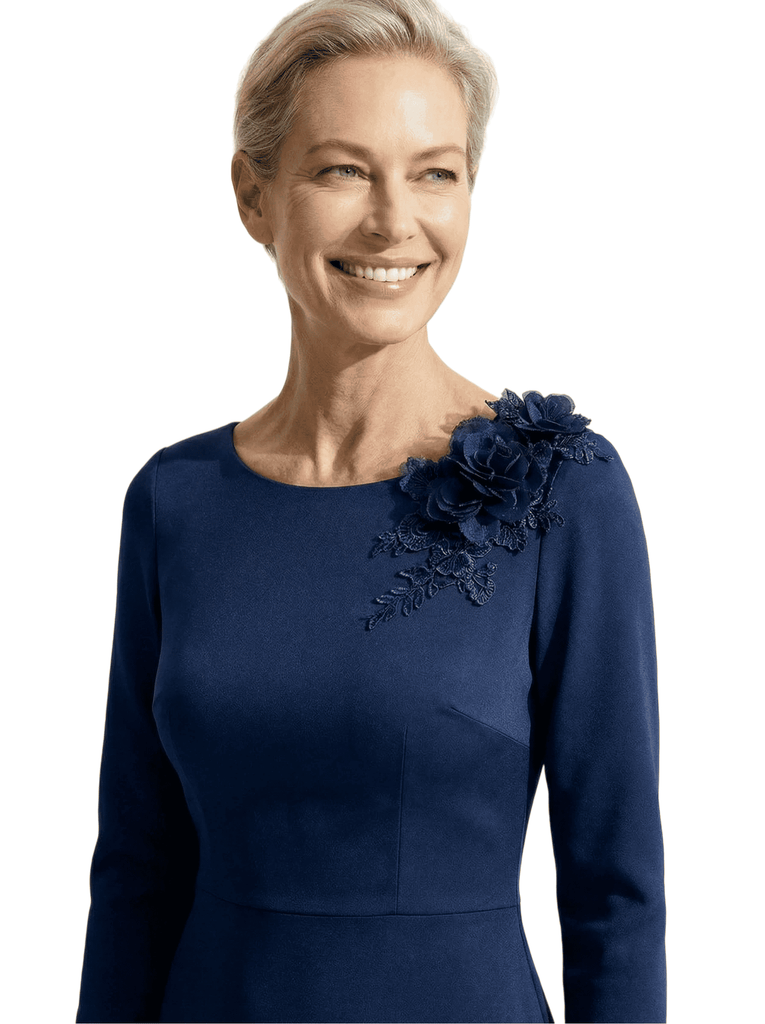 Chicsew Elegant Scoop Long Sleeves Mermaid Mother of The Groom Dress With Floral Details