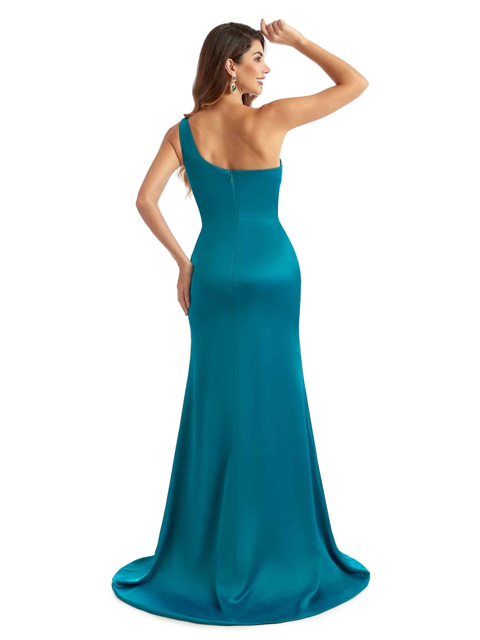 Silky Satin One Shoulder Long Mermaid Formal Wedding Party Dresses UK With Slit