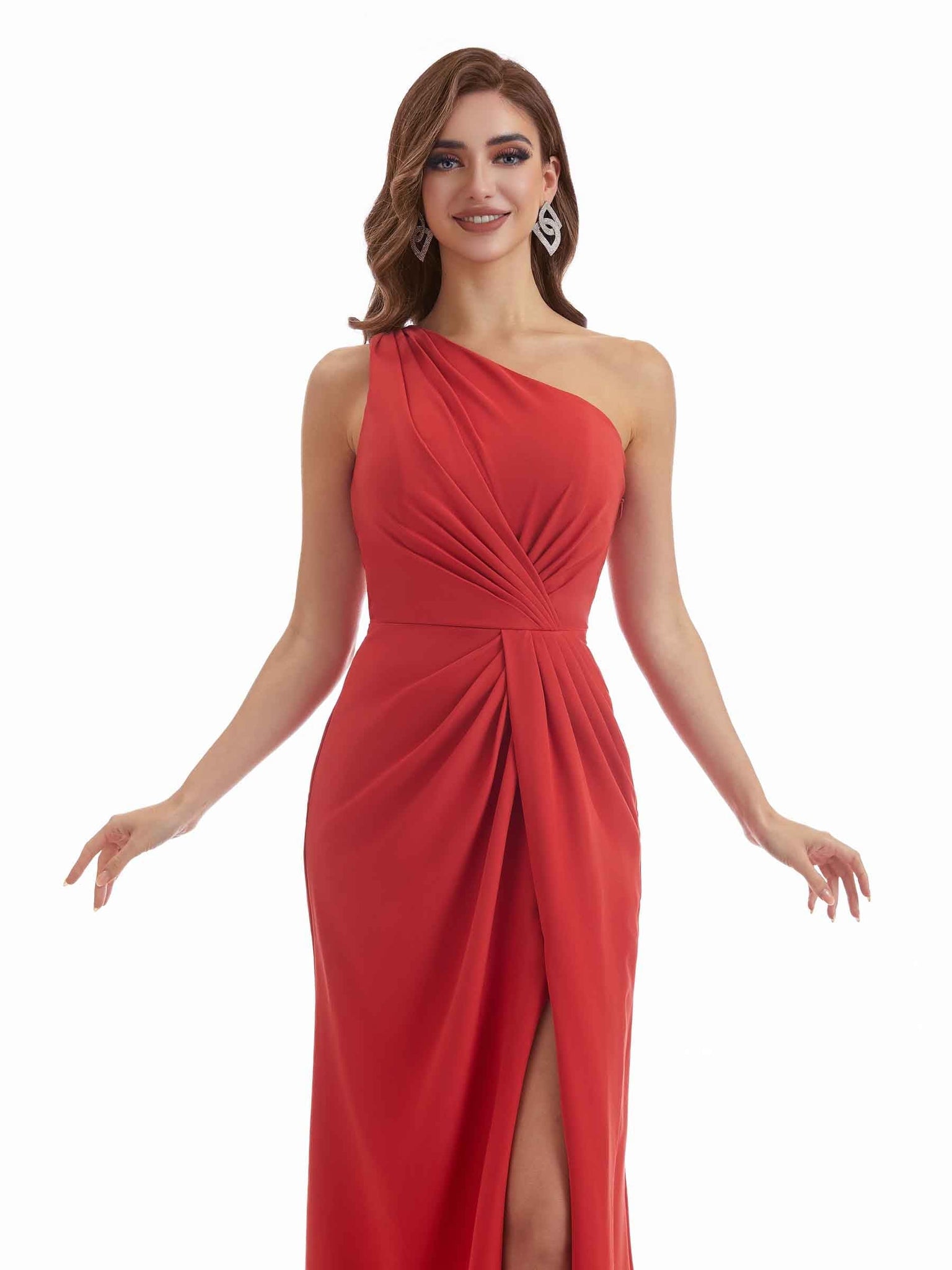 Stretch Crepe One Shoulder Sexy Side Split Long Mermaid Bridesmaid Dresses UK