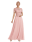 Beautiful Short Sleeves Lace Top A-Line Floor-Length Chiffon Mother Of The Bride Dress