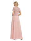 Beautiful Short Sleeves Lace Top A-Line Floor-Length Chiffon Mother Of The Bride Dress