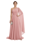 Modern One Shoulder Ruched A-Line Floor-Length Chiffon Mother Of The Bride Dress