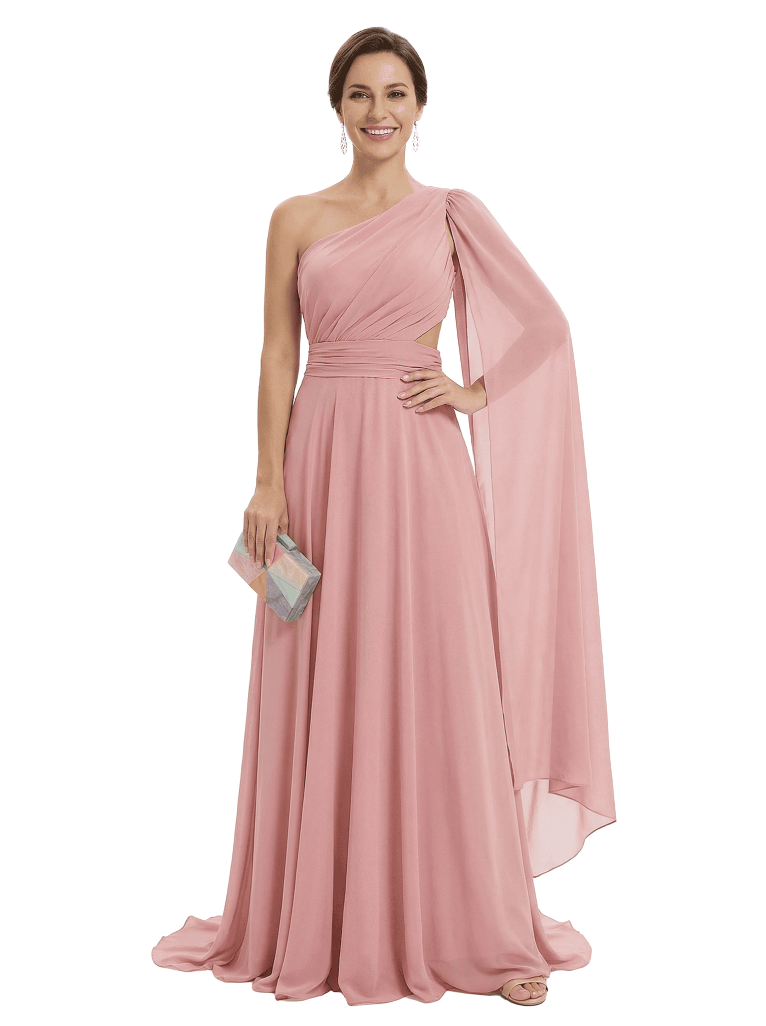 Modern One Shoulder Ruched A-Line Floor-Length Chiffon Mother Of The Bride Dress