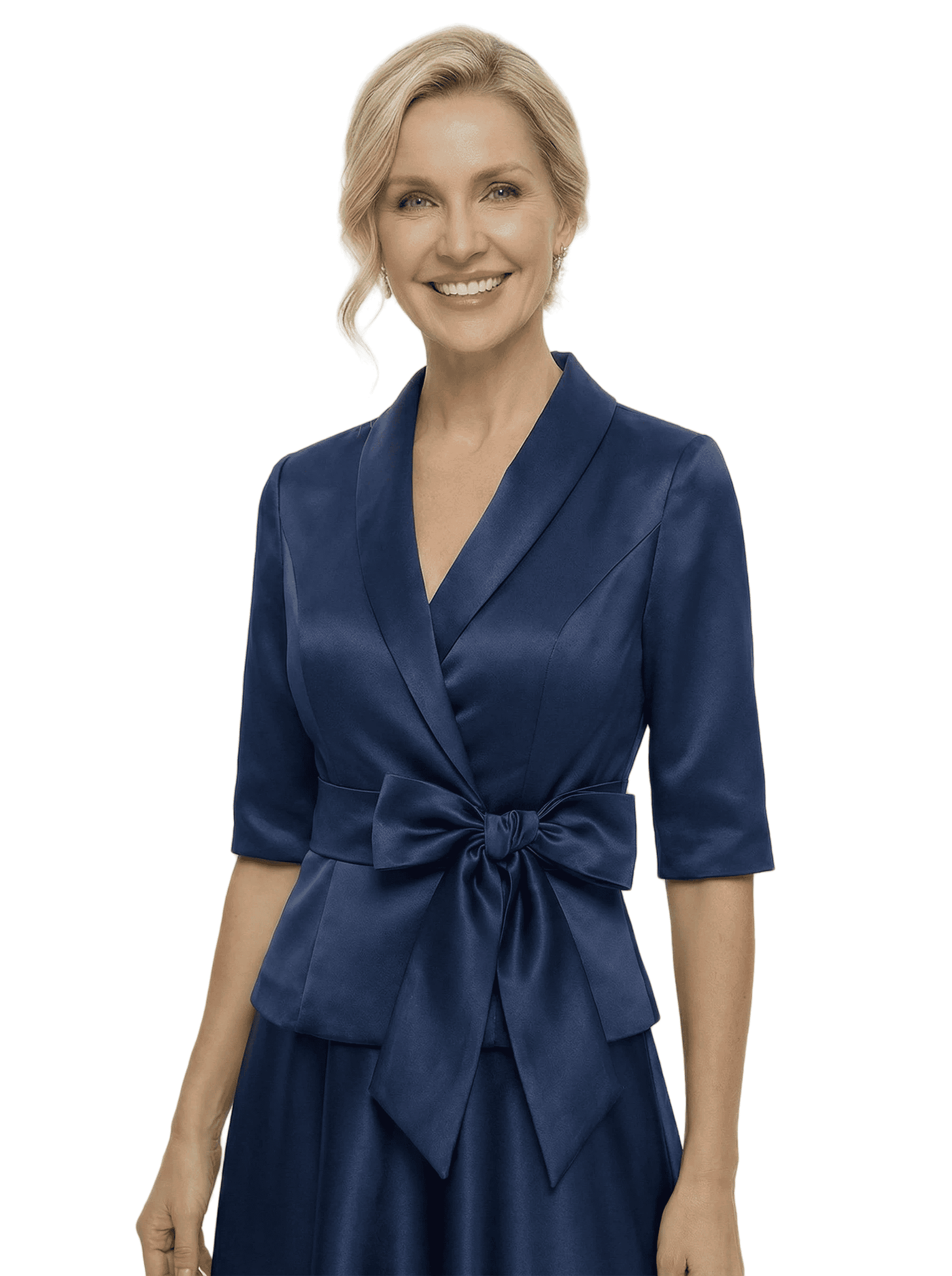 Unique Silky Satin Tea-Length Two Piece Mother Of The Bride Dress With Bow Knot