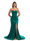 Sexy Side Slit Sweetheart Mermaid Stretchy Satin Classy Long Bridesmaid Dresses Online