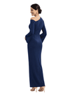 Chicsew Elegant Asymmetric Long Sleeves Ruched Mermaid Mother of The Groom Dress