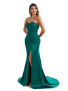 Sexy Side Slit Sweetheart Mermaid Stretchy Satin Classy Long Bridesmaid Dresses Online