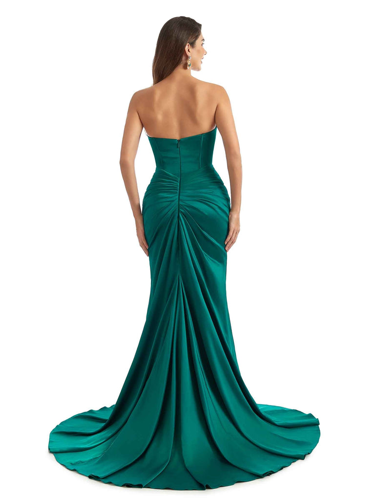 Sexy Side Slit Sweetheart Mermaid Stretchy Satin Classy Long Bridesmaid Dresses Online