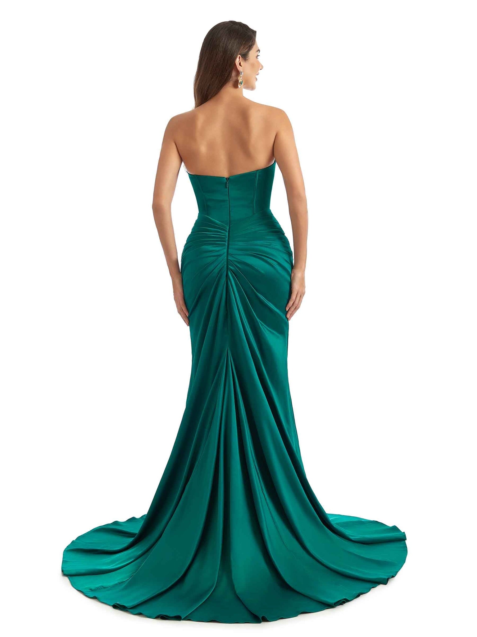 Sexy Side Slit Sweetheart Mermaid Stretch Satin Long Bridesmaid Dresses UK Online