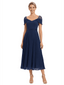 Chicsew Elegant V-Neck Cap Sleeve A-Line Chiffon Mother of The Bride Dress With Beaded Details