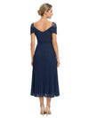 Chicsew Elegant V-Neck Cap Sleeve A-Line Chiffon Mother of The Bride Dress With Beaded Details