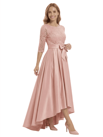 Beautiful Silky Satin A-Line High-Low Lace Mother Of The Bride Dress With Bow Knot