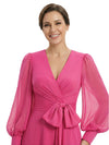 Classy V-Neck Long Sleeves A-Line Floor-Length Chiffon Mother Of The Bride Dress