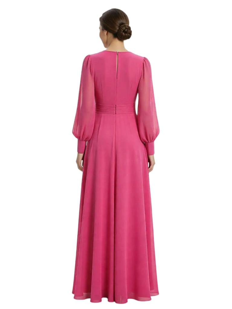 Classy V-Neck Long Sleeves A-Line Floor-Length Chiffon Mother Of The Bride Dress
