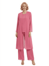Fancy Scoop Neck 3-Piece Mother Of The Bride Pansuit With Long Chiffon Jacket