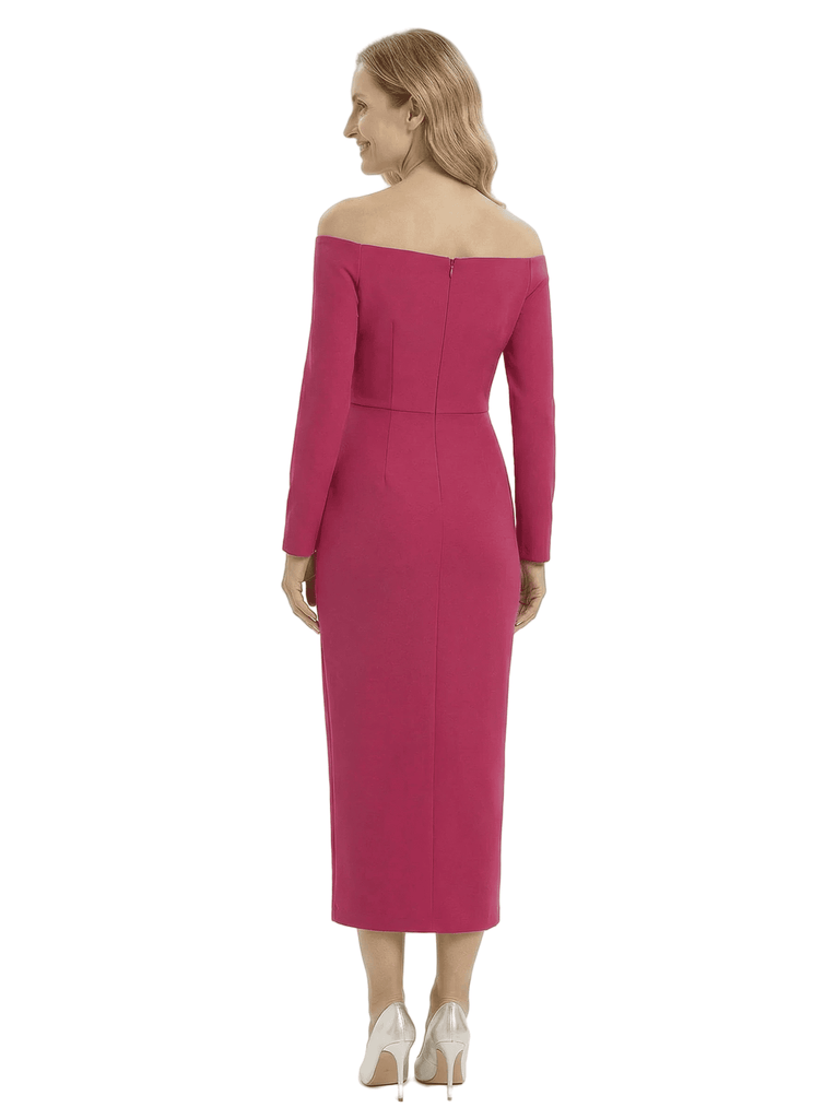 Chicsew Elegant Crepe Off The Shoulder Sheath Long Sleeves Midi Mother Of The Bride Gowns