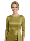 Sophisticated Jewel Long Sleeves Satin Sheath Mother Of The Groom Dress With Side Slit