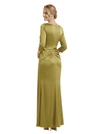 Sophisticated Jewel Long Sleeves Satin Sheath Mother Of The Groom Dress With Side Slit