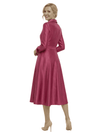 Chic Shirt Style Long Sleeves Mother Of The Bride Dress Midi A-Line Satin Gown With Belt
