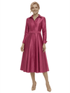 Chic Shirt Style Long Sleeves Mother Of The Bride Dress Midi A-Line Satin Gown With Belt