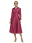 Chic Shirt Style Long Sleeves Mother Of The Bride Dress Midi A-Line Satin Gown With Belt