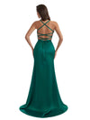 Sexy Mermaid Silky Satin Side Slit Long Bridesmaid Dresses Online Spaghetti Straps