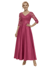Chicsew Elegant Lace TOP 3/4 Sleeve Ruched Satin A-Line Mother of The Bride Dresses