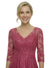 Chicsew Elegant Lace TOP 3/4 Sleeve Ruched Satin A-Line Mother of The Bride Dresses