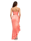 Elegant Spaghetti Straps Square Mermaid Side Slit Ruffles Satin Floor Length Bridesmaid Dresses