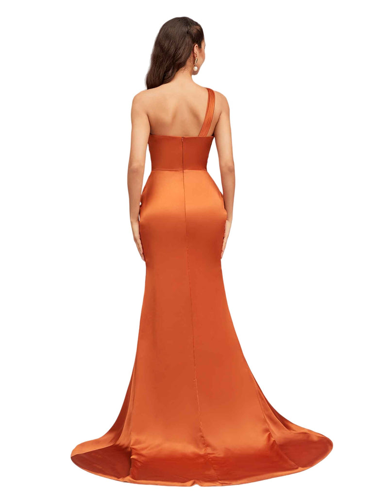 Sexy One Shoulder Mermaid Beauty Long Soft Satin Bridesmaid Dresses Online