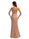 Elegant Mermaid Lace Applique Side Slit Satin Long Bridesmaid Dresses Spaghetti Straps