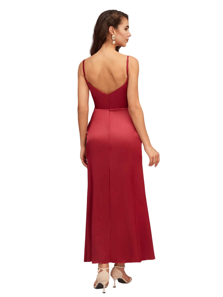 Sexy Mermaid Spaghetti Straps Soft Satin Ankle-Length Maxi Formal Bridesmaid Dresses Online