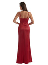 Elegant Mermaid Ruched Satin Long Bridesmaid Dresses Side Split Spaghetti Straps